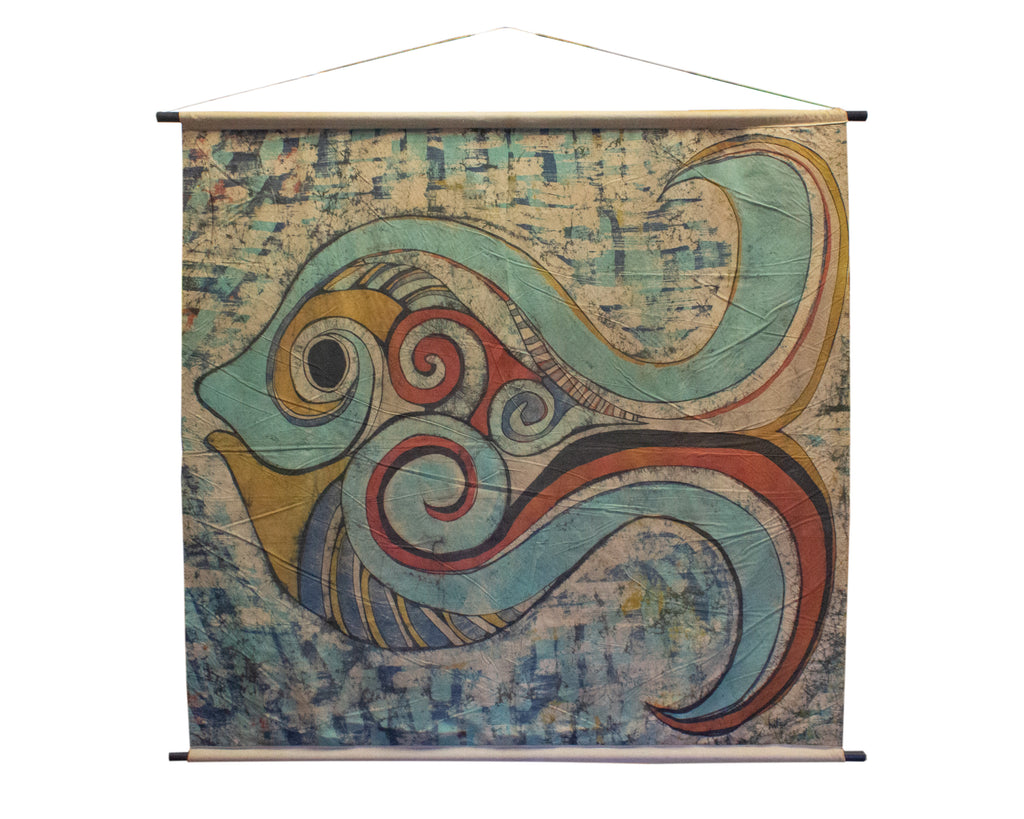 Harry Hilson Signed Abstract Fish Hanging Batik