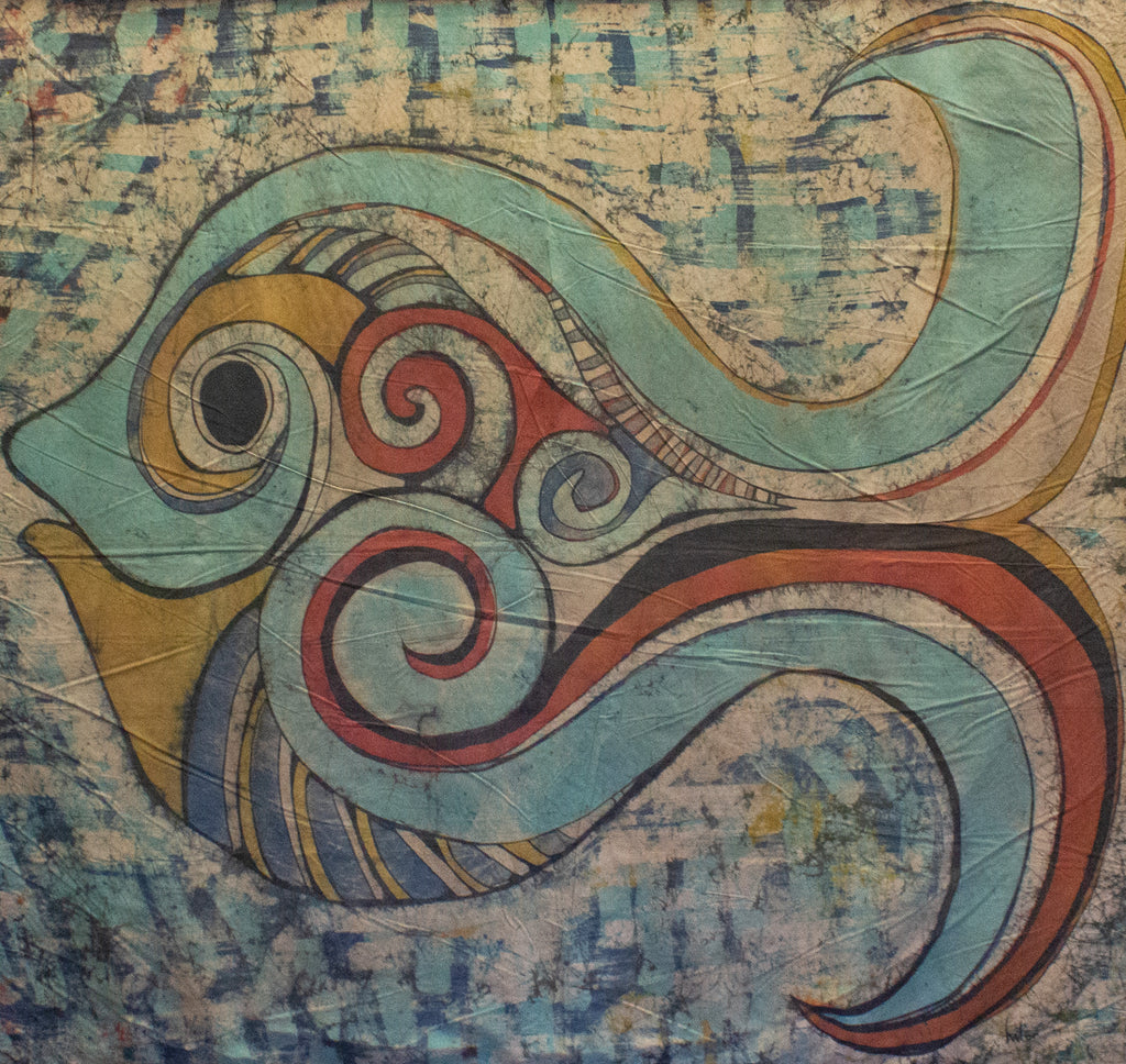 Harry Hilson Signed Abstract Fish Hanging Batik