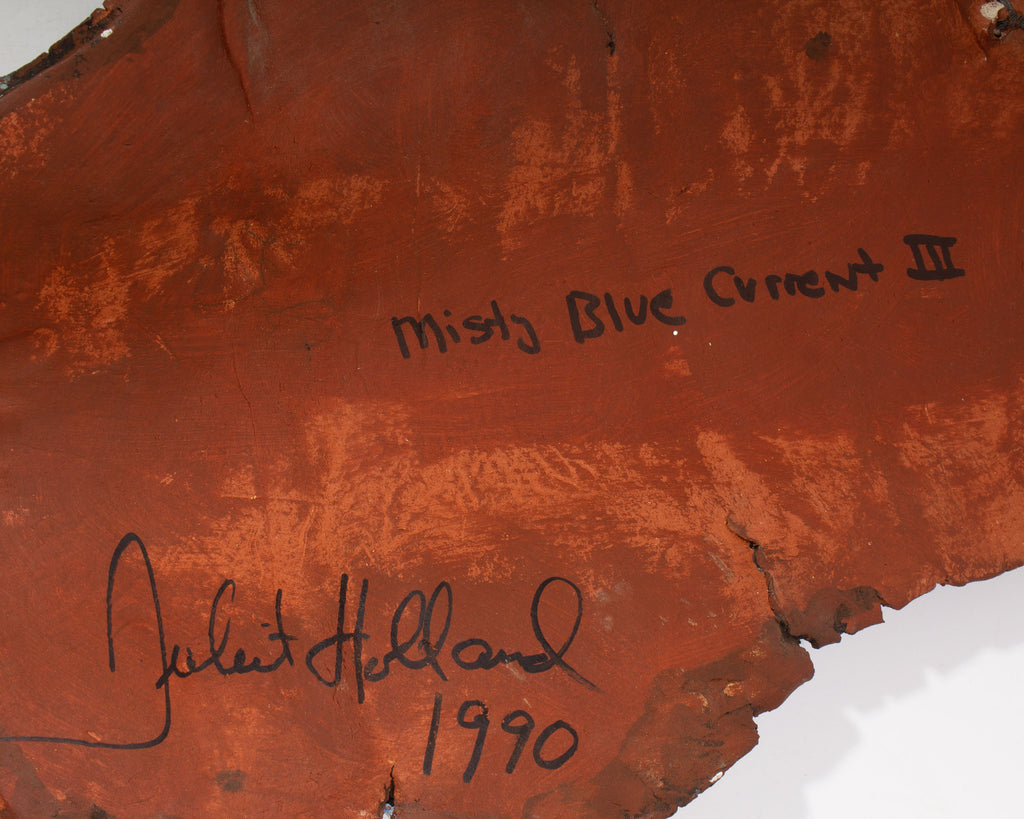 Juliet Holland Signed 1990 “Misty Blue Current III” Clay Wall Sculpture