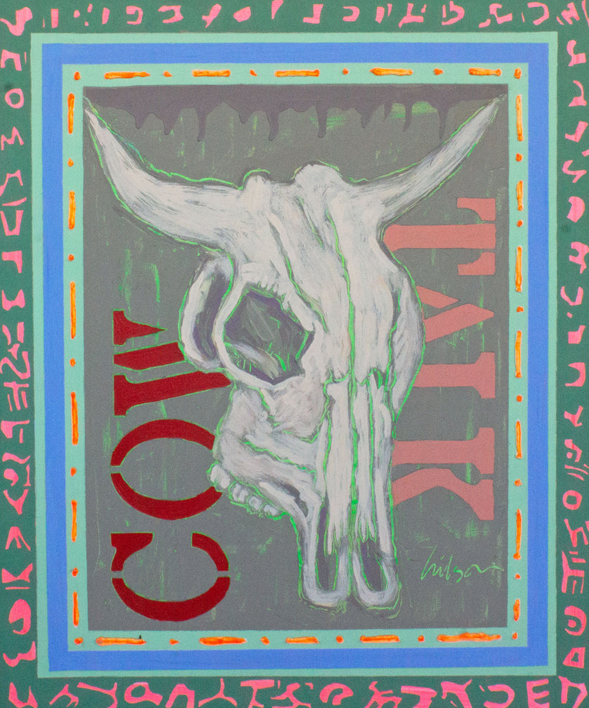Harry Hilson Signed 1990s “Cow Talk” Abstract Acrylic Painting