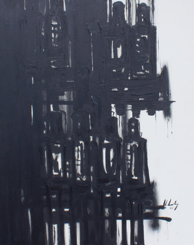 John Klinkenberg Signed 1966 Oil on Canvas Black and White Abstract Painting