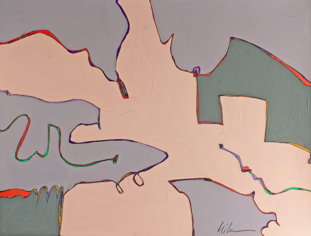 Harry Hilson Signed 1980s Abstract Mixed Media Painting