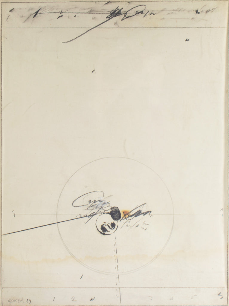 Schlomo Koren Signed 1969 Mixed Media Abstract Drawing