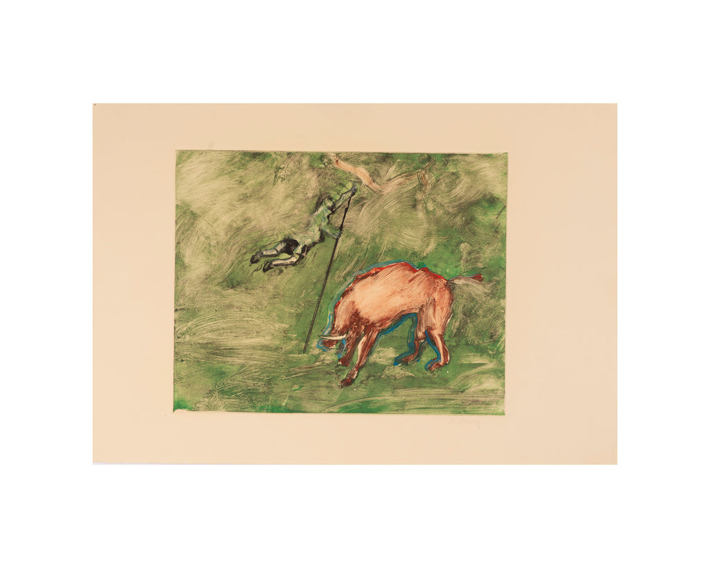 Robert Henry Signed Abstract Intaglio Print of a Bull