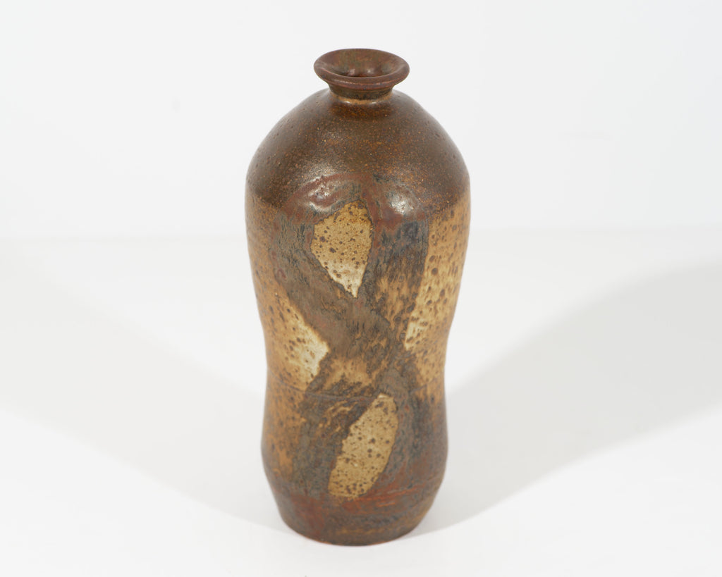 Signed Studio Pottery Brown Gourd-Shaped Vase