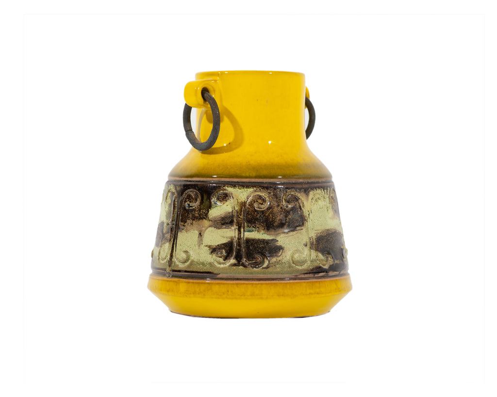 Alvino Bagni Raymor Italian Ceramic Vase with Metal Rings