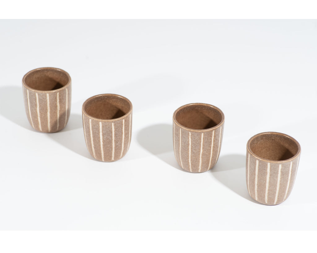 Jaru California Striped Brown and White Ceramic Decanter and Cups