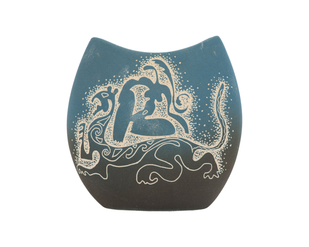 Vintagae Ceramic Vase with Abstract Female Figure Cat Lion