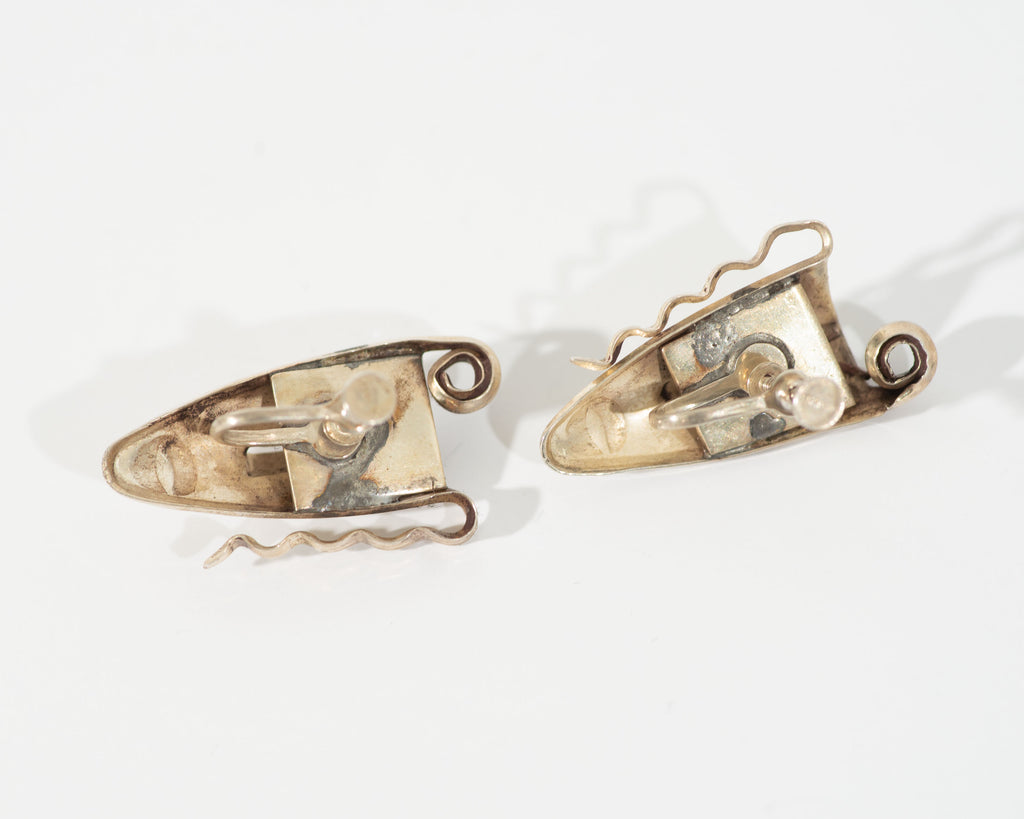 Francisco Rebajes Sterling Silver Modernist Cubist Style Mask Earrings