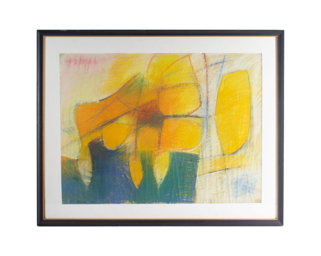 Walter Stomps Signed 1960 Abstract Chalk Pastel Drawing