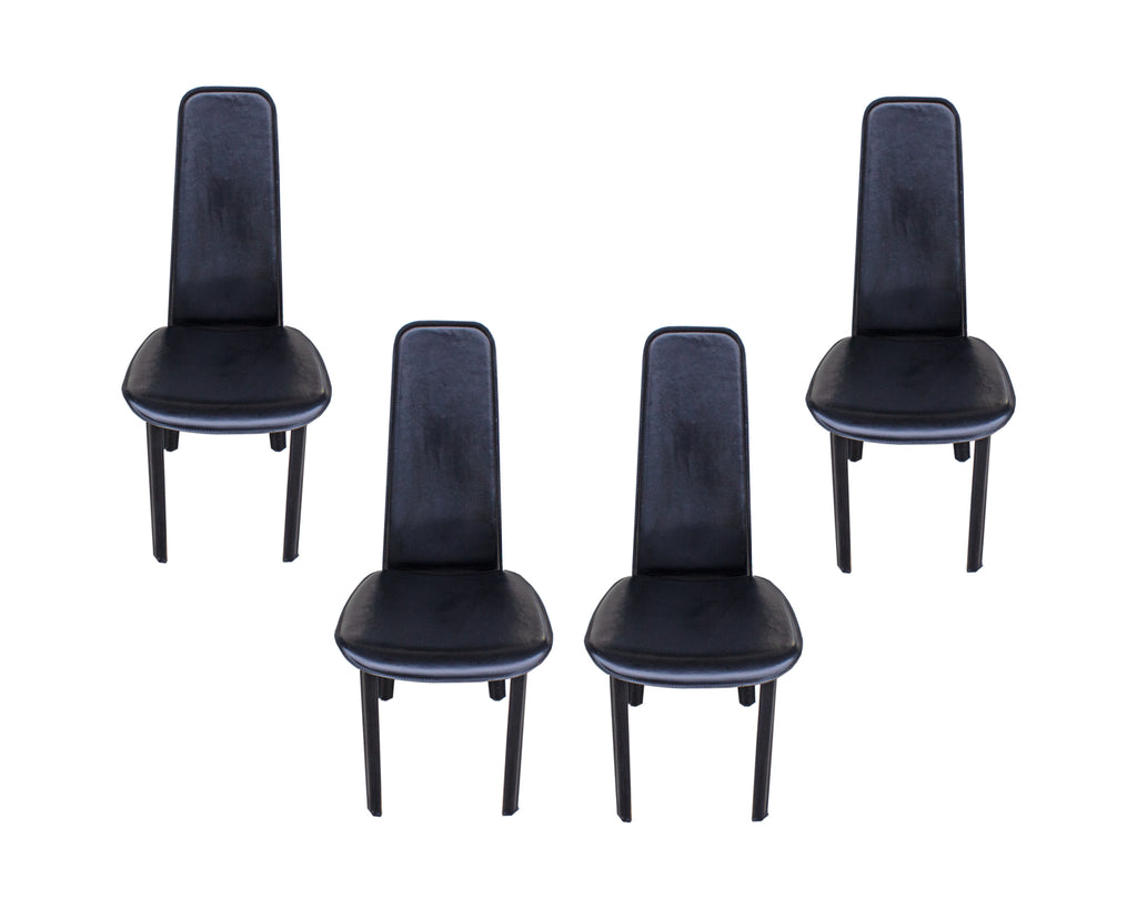 Cidue Elementi d'Arredo Italian Postmodern Black Leather Chairs