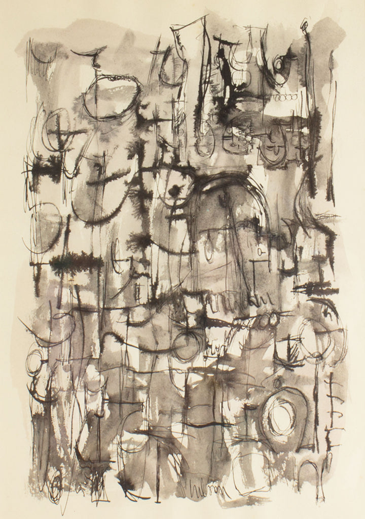 Harry Hilson Signed “Stage Set” Abstract Ink Drawing