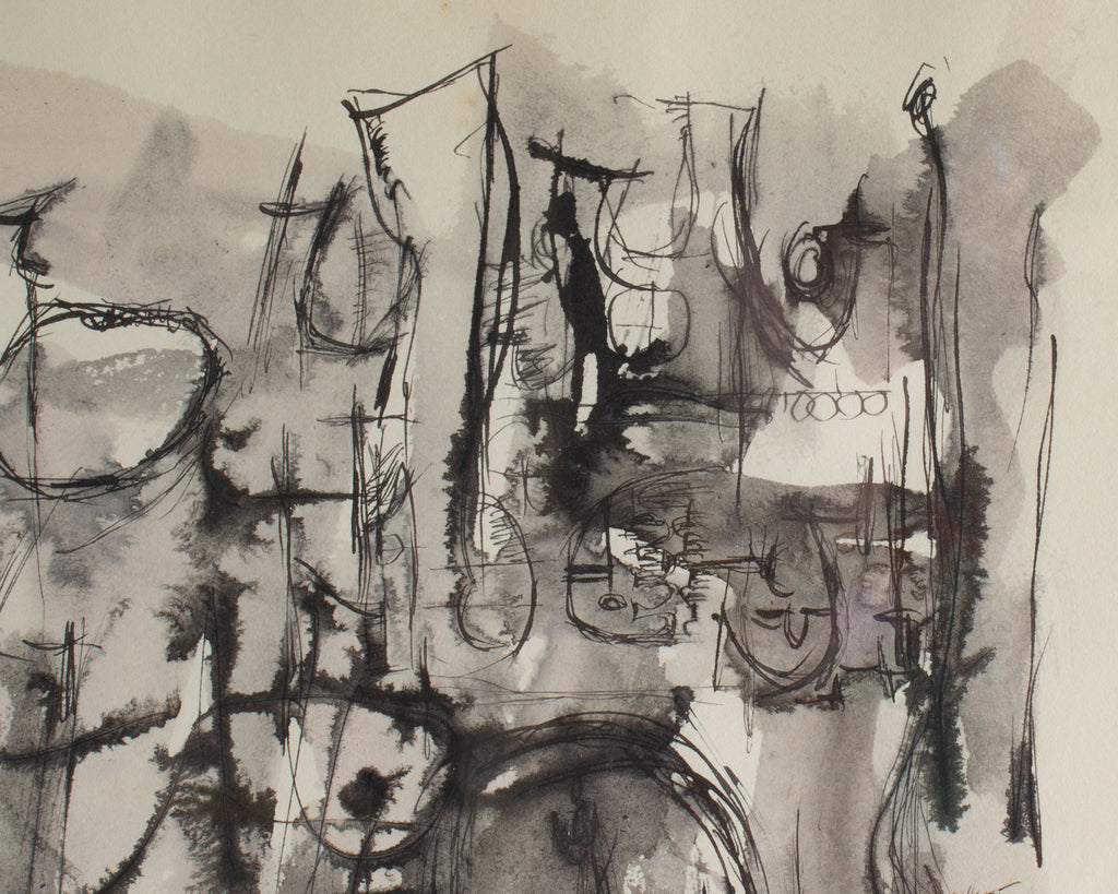 Harry Hilson Signed “Stage Set” Abstract Ink Drawing