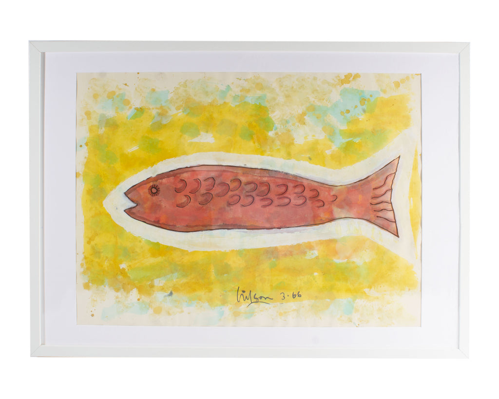 Harry Hilson Signed 1966 Abstract Watercolor of a Fish