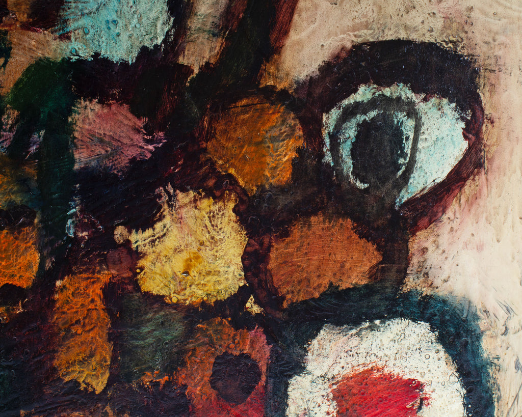 Donald Roy Purdy Signed 1960 Oil on Masonite Abstract Still Life Painting