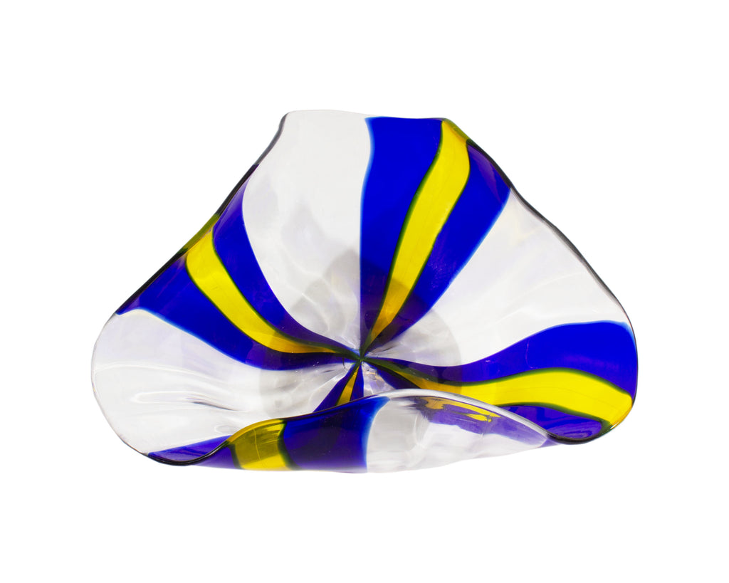 Oggetti Italian Fused Glass Blue and Yellow Bowl