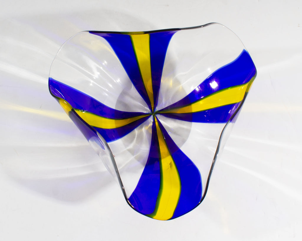 Oggetti Italian Fused Glass Blue and Yellow Bowl