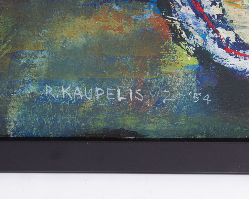 Robert Kaupelis Signed 1954 Oil on Board Painting of a Dock