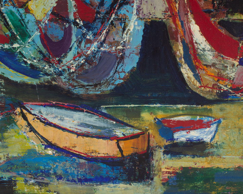 Robert Kaupelis Signed 1954 Oil on Board Painting of a Dock
