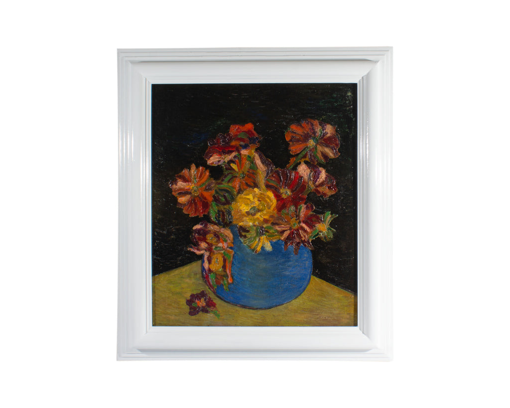 Mid-Century Abstract Oil on Board of a Floral Still Life