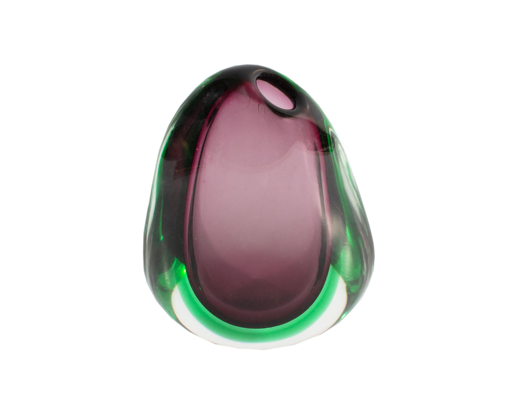 Flavio Poli Style Murano Sommerso Green and Purple Glass Vase