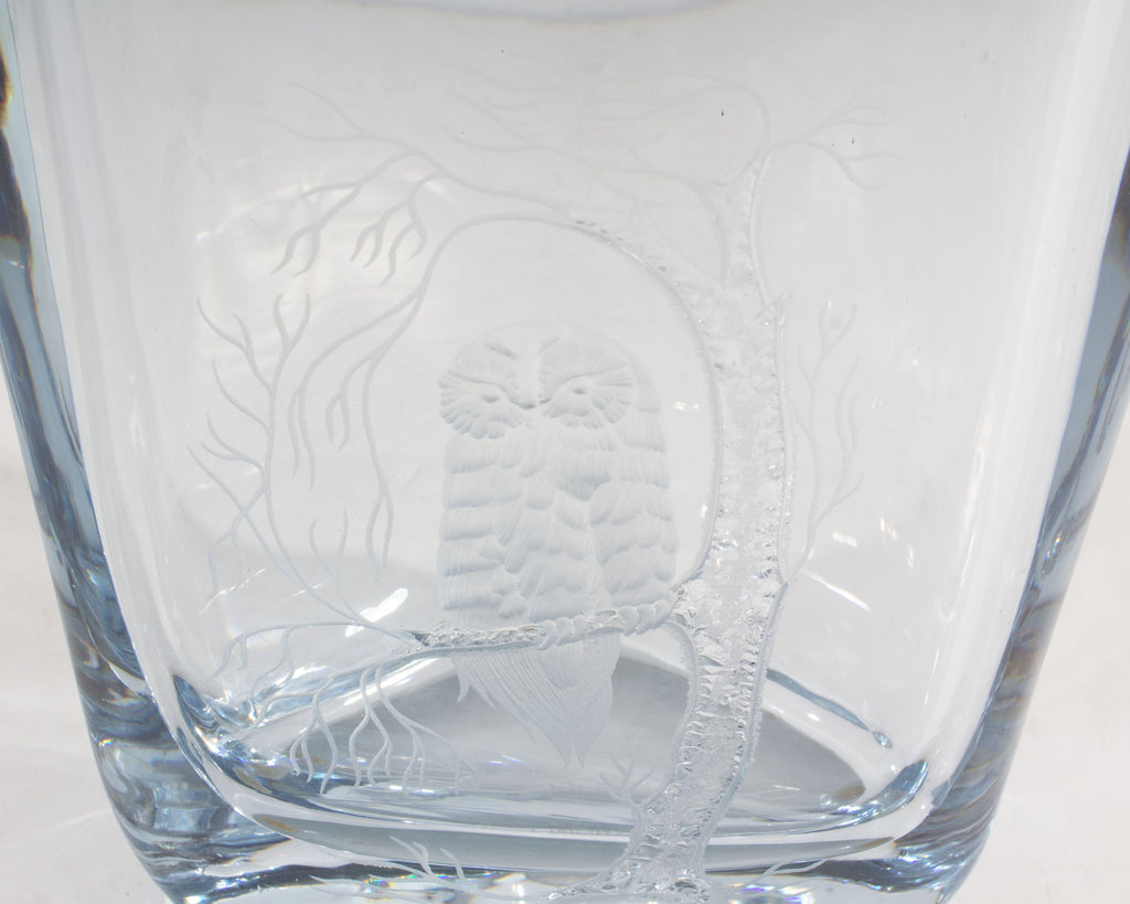 Strombergshyttan Sweden Blue Glass Vase with Owl