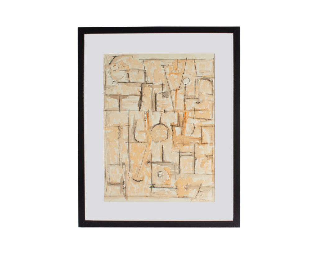 Harry Hilson 1960s Abstract Watercolor and Ink Painting