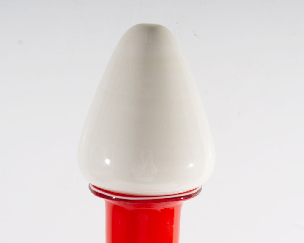 Empoli Raymor Italian Red and White Cased Glass Oversized Floor Decanter