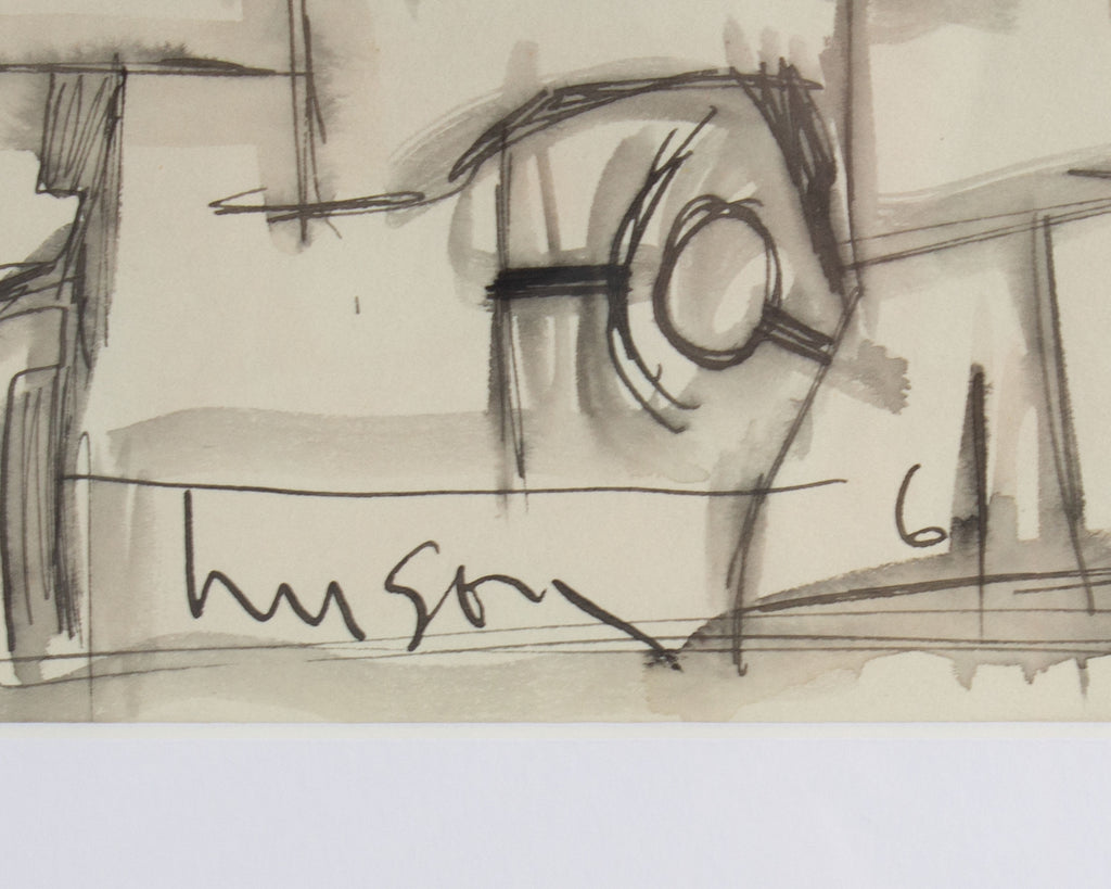 Harry Hilson Signed 1961 Abstract Ink and Watercolor Drawing