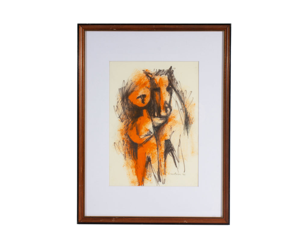 Gene Szafran Signed 1959 Mixed Media Drawing of a Horse and Figure
