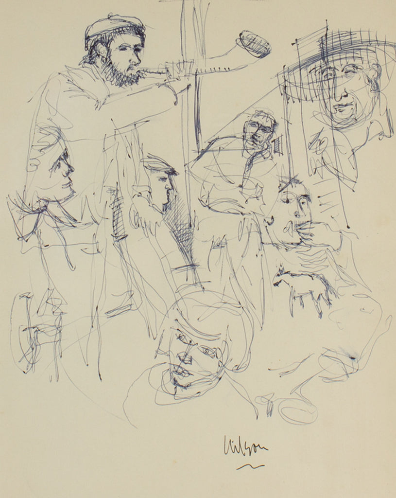 Harry Hilson Signed Abstract Ink Drawing of Figures