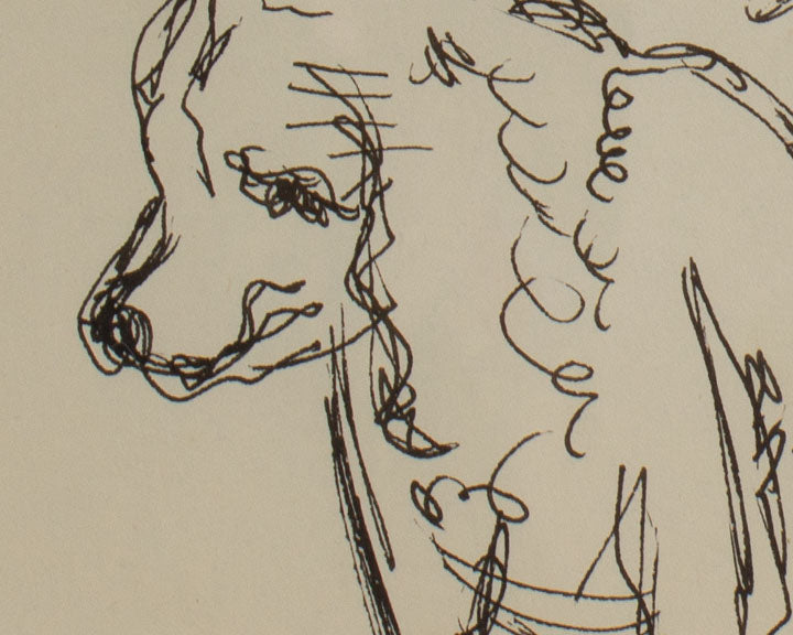 Harry Hilson Signed Abstract Ink Drawing of the Artist and His Dog