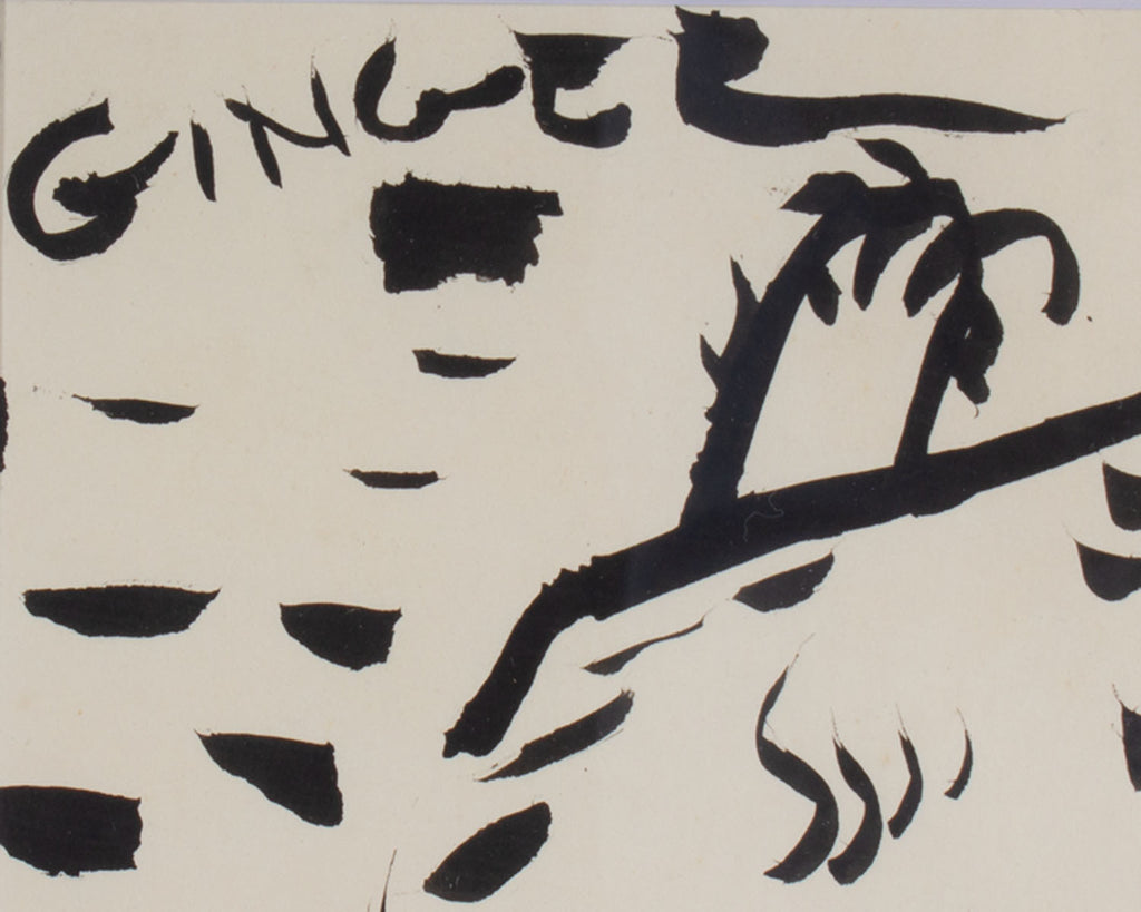 Harry Hilson Signed 1959 “Ginger” Abstract Ink Drawing of a Dog