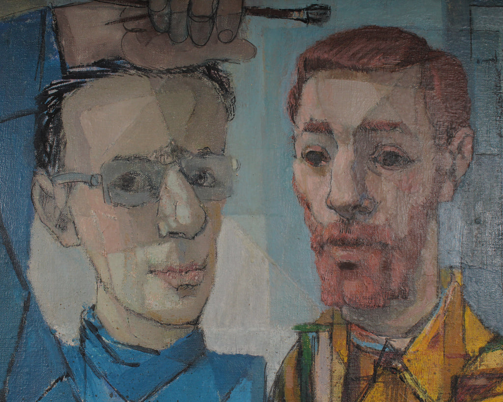 Harry Engel 1951 Signed "Two Artists" Encaustic on Canvas Double Portrait