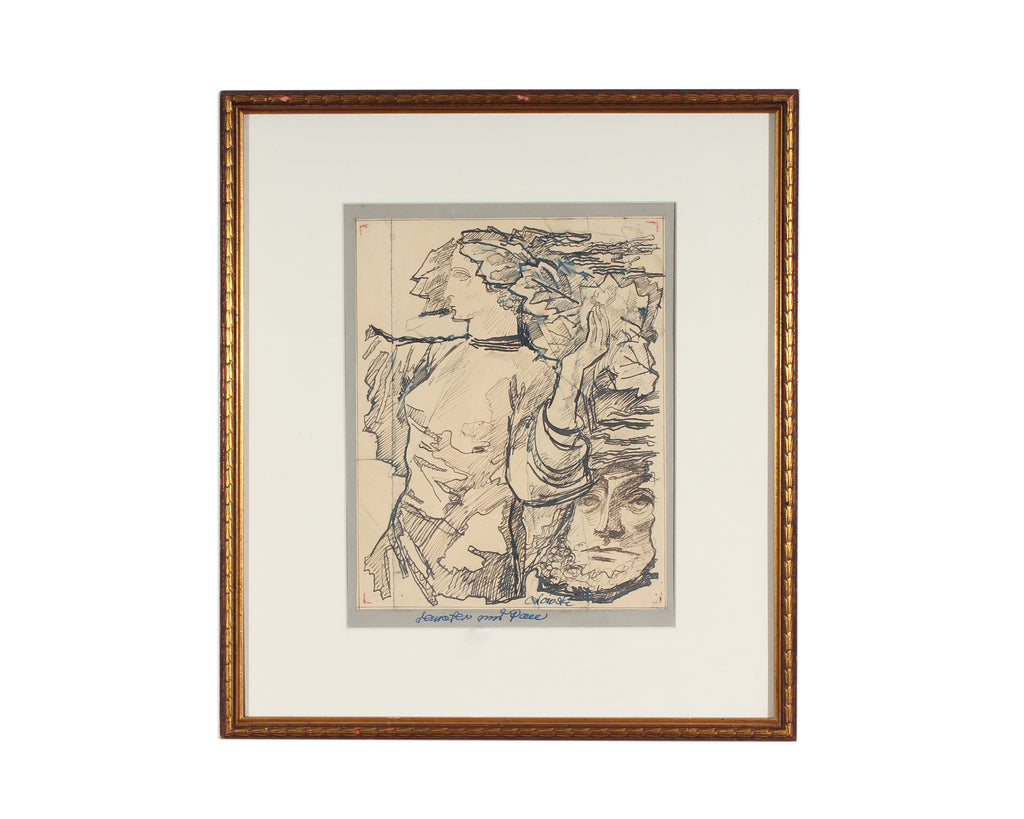 Hans Orlowski Signed Ink on Paper "Demeter und Pace" Drawing