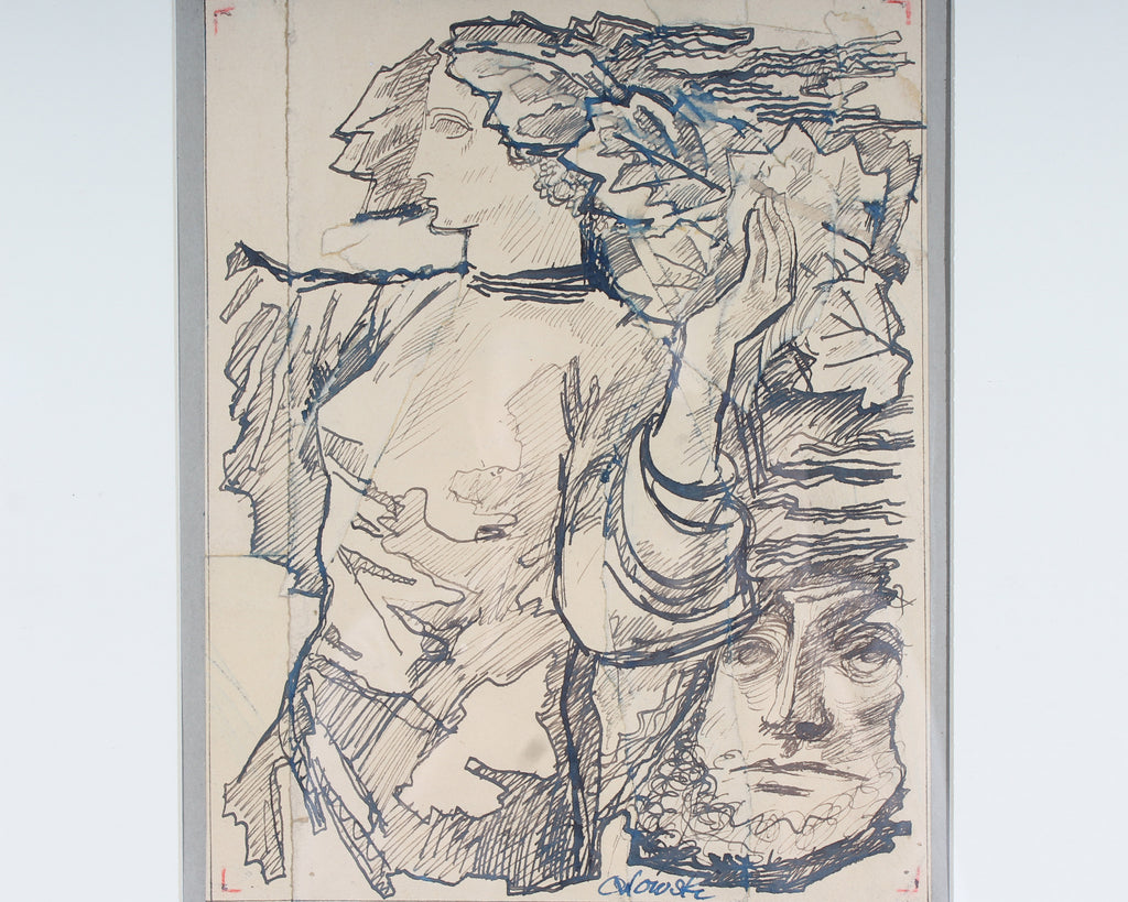 Hans Orlowski Signed Ink on Paper "Demeter und Pace" Drawing