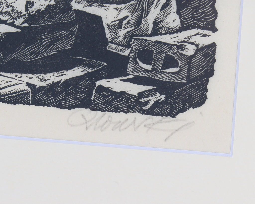 Hans Orlowski Signed Woodcut Print of a Woman and Bird